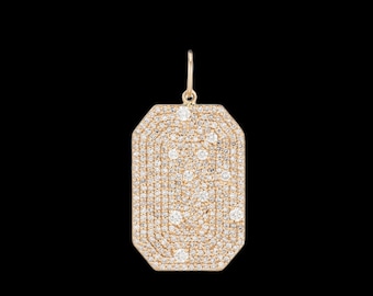 925 Silver Gold Designer Diamond Dog Tag Necklace. Beautiful Dog Tag Silver Diamond Pendant, Gold Dog Tag Charm, Handmade Pendant Jewelry