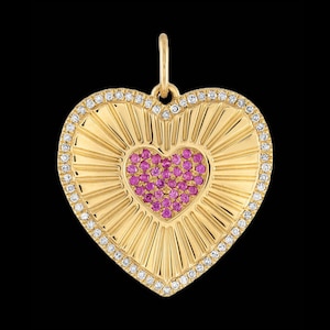 925 Silver Ruby Heart Diamond Charm Pendant, Beautiful Heart Ruby Pendant, Ruby Heart Shape Necklace, Gift for Love, Diamond Heart Charms