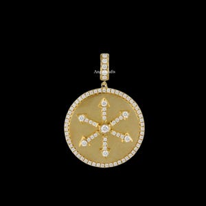 925 Silver Compass Diamond Charm Necklace, Gold Disc Compass Charm Pendant, Beautiful Compass Disc Diamond Charm, Handmade Pendant Jewelry