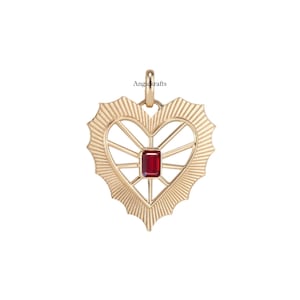 925 Silver Gold Heart Ruby Diamond Charm Pendant, Beautiful Heart Ruby Pendant, Ruby Heart Shape Charm Necklace, Diamond Heart Charm, Gifts
