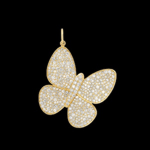 925 Silver Gold Diamond Butterfly Medallion Charm Pendant, Good Luck Charm Necklace, Designer Butterfly Charms Pendant, Handmade Jewelry