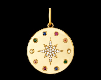 925 Silber Schöne Multi Diamant Starburst Charm Halskette, Starburst Silber Diamant Charm Anhänger, himmlische Halskette, Goldstern Anhänger