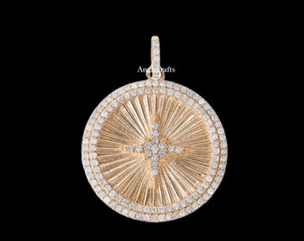 925 Silber Wunderschöne Geriffelte Diamant Starburst Charm Anhänger Halskette, Starburst Silber Diamant Anhänger, Himmlische Halskette, Sunburst Charm Anhänger