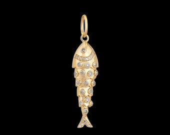 925 Silver Gold Fish Shape Diamond Charm Pendant. Good Luck Pendant. Dainty Gold Fish, Diamond fish pendant necklace, Handmade Jewelry Charm