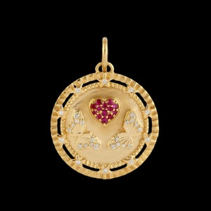 925 Silver Gold Ruby Heart Butterfly Medallion Pendant, Ruby Heart Pendant, Diamond Disc Heart Necklace, Butterfly Diamond Charm Pendant