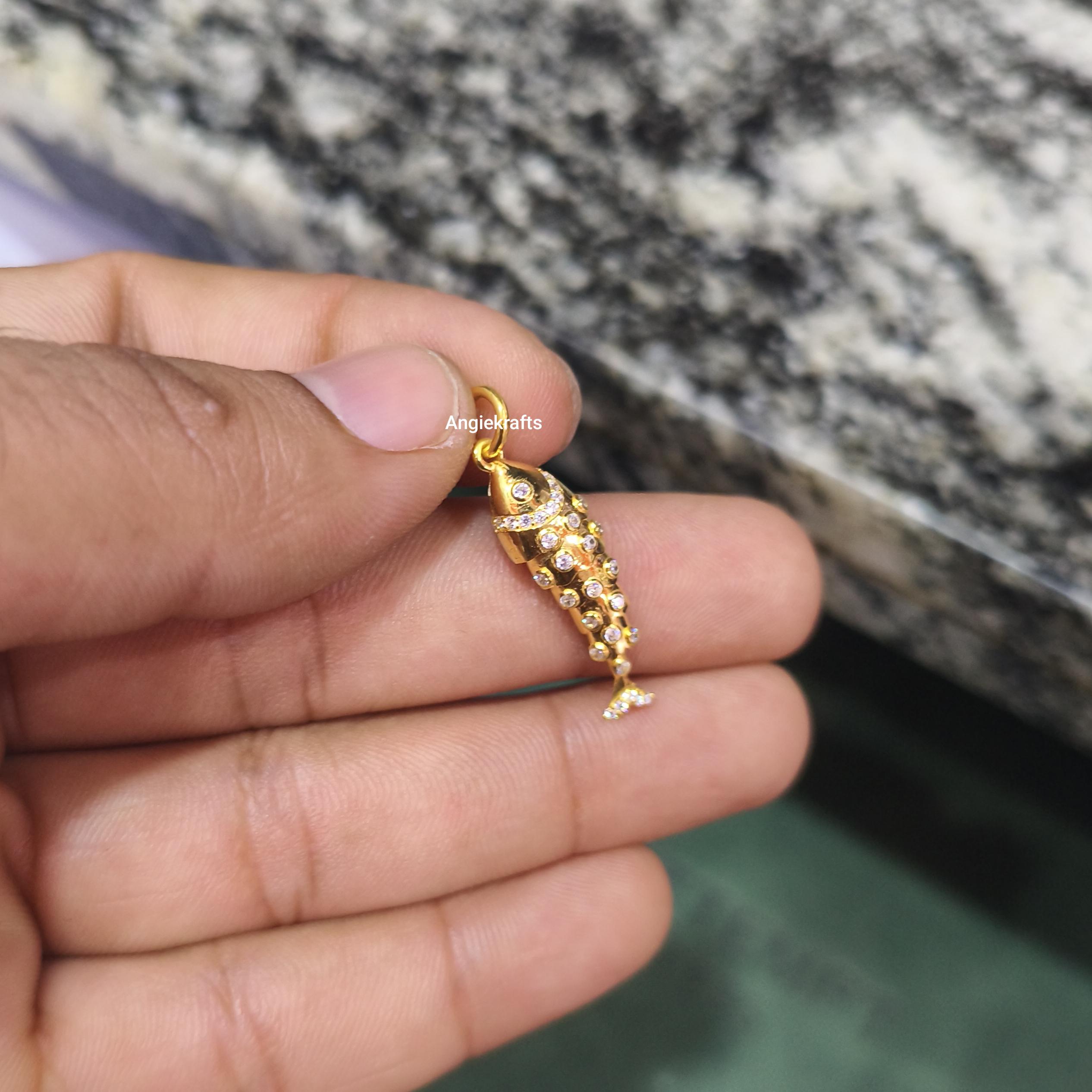 925 Silver Gold Fish Shape Diamond Charm Pendant. Good Luck Pendant ...