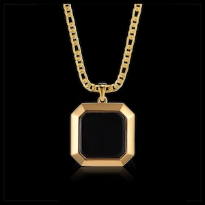 925 Silver Gold Men's Onyx Stone Square Necklace. Sterling Silver Black Onyx Pendant Necklace. Handmade Pendant, Square Gold Pendant