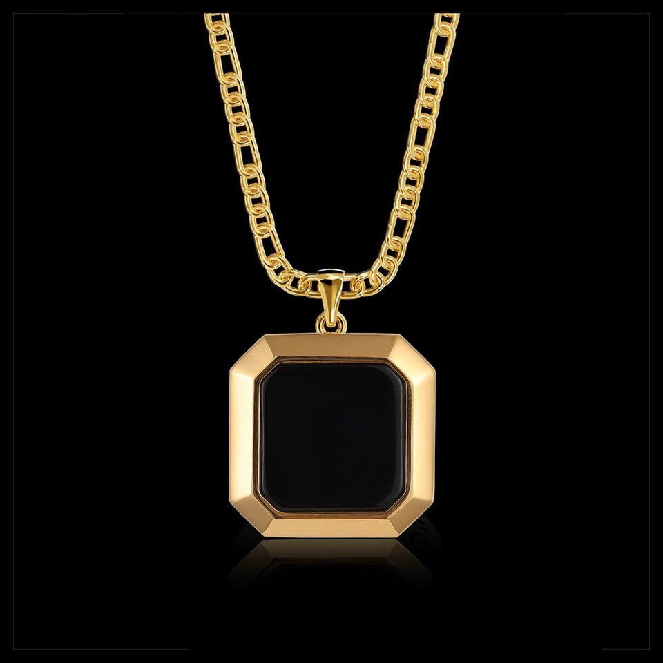 ネックレス・ペンダント Double Side Square Necklace #7736 925 Silver Gold Men's Onyx Stone Square Necklace. Sterling