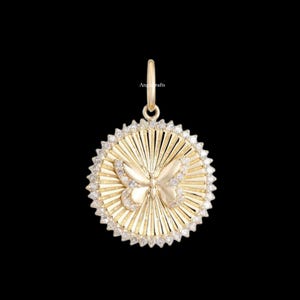 925 Silver Gold Fluted Diamond Butterfly Charm Pendant, Good Luck Charm Necklace, Designer Butterfly Charms Pendant, Handmade Jewelry Gifts