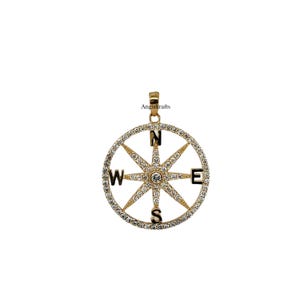 925 Silver Compass Diamond Charm Necklace, Gold Disc Compass Charm Pendant, Beautiful Compass Disc Diamond Charm, Handmade Pendant Jewelry