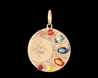 925 Silver Multi Diamond Starburst Charm Necklace. Star Pendant. Beautiful Diamond Sunburst Pendant, Celestial necklace, Star Pendant Charm