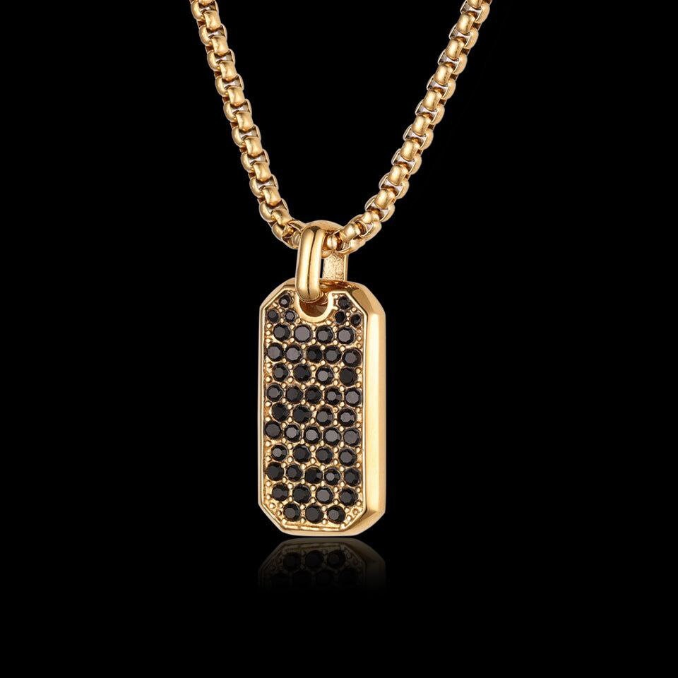 925 Silver Gold Men's Dog Tag Necklace. Gold Tag Pendant Necklace