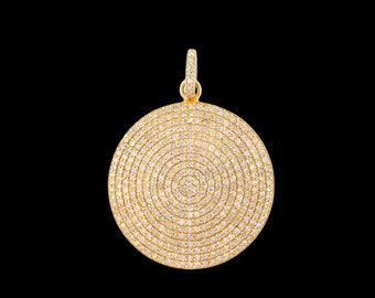 925 Silver Beautiful Disc Diamond Charm Pendant, Disc Diamond 14k Solid Gold Pendant Charm, Gold Fluted Disc Charm, Handmade Pendant Jewelry