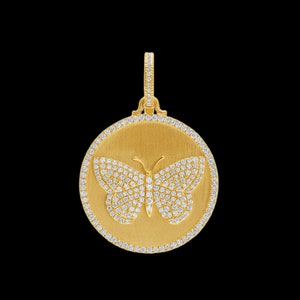 925 Silver Gold Diamond Butterfly Medallion Charm Pendant, Good Luck Charm Necklace, Designer Butterfly Charms Pendant, Handmade Jewelry