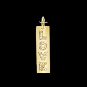 925 Silver Gold Diamond Love Pendant, Love Script Diamond Necklace Charm, Personalized Love Necklace, Fine Jewelry Love pendant, Gifts