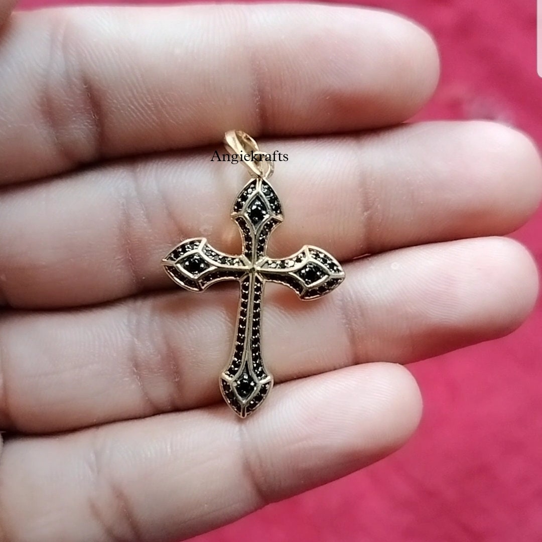 925 Silver Gold Cross Pendant Necklace, Sterling Silver Religious ...
