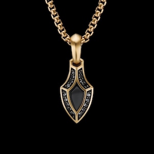 14k Solid Gold Men&#39;s Gothic Amulet Necklace, Designer 14k Gold  Diamond Amulet Pendant, Valentine Gift, Handmade Pendant Jewelry For Men