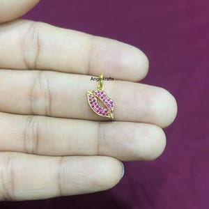 925 Silver Gold Ruby Lips Charm Pendant, Designer Ruby Lips Necklace, Beautiful Gold Ruby Lips Necklace Charm, Valentine's gifts for her