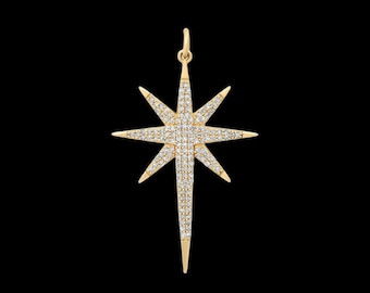 925er Silber Schöner Diamant Starburst Charm Anhänger Halskette, Starburst Silber Diamant Charm Anhänger, himmlische Halskette, Gold Star Anhänger Charm
