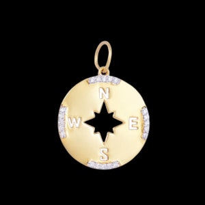 925 Silver Compass Diamond Charm Necklace. Gold Disc Compass Charm Pendant. Beautiful Compass Disc Diamond Charm. Handmade Pendant Jewelry