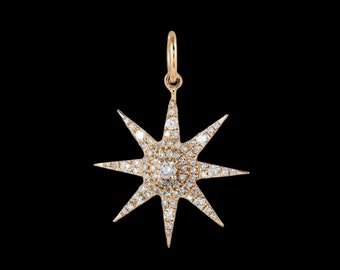 925 Silver Diamond Starburst Charm Necklace, Star Pendant, Beautiful Gold Diamond Star Pendant, Celestial necklace, Star Pendant Charm, Gift