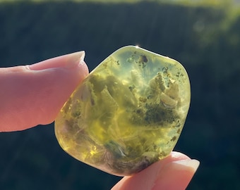 Rare Golden Prehnite Palm Stone - Wave Hill Australian Prehnite