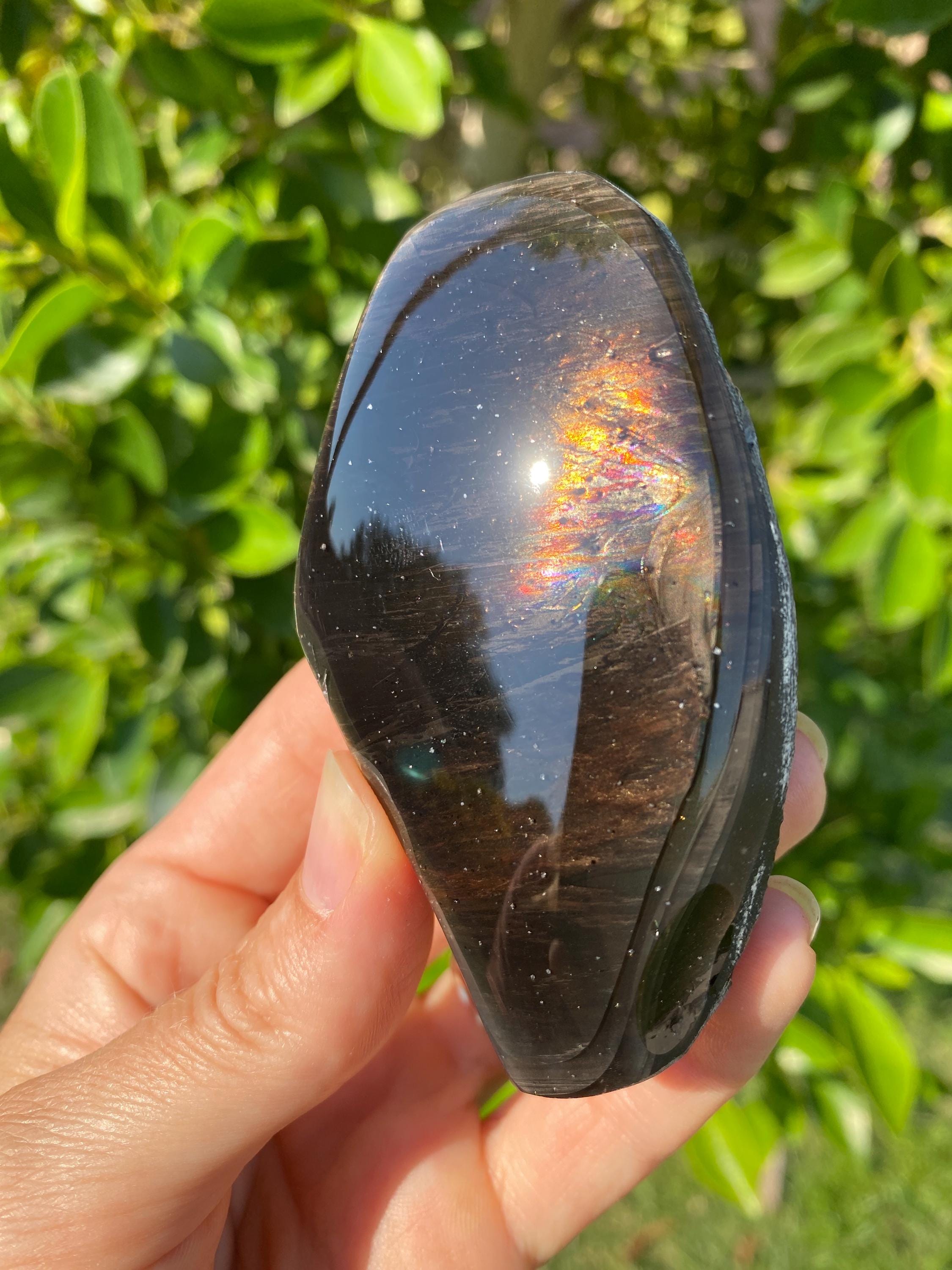 Paledusk - obsidian (廃盤) Rare Iridescent Fire Obsidian Palmstone: Healing Crystal