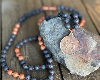 Warrior Spirit • Volcanic Rock + Burmese Rosewood + Vintage Thai Amulet   - Lava stone, grounding jewelry