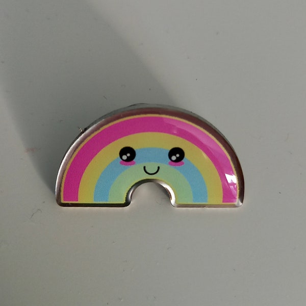 Kawaii Rainbow Pin, Eco Stainless Steel, BioResin Dome avec un embrayage papillon