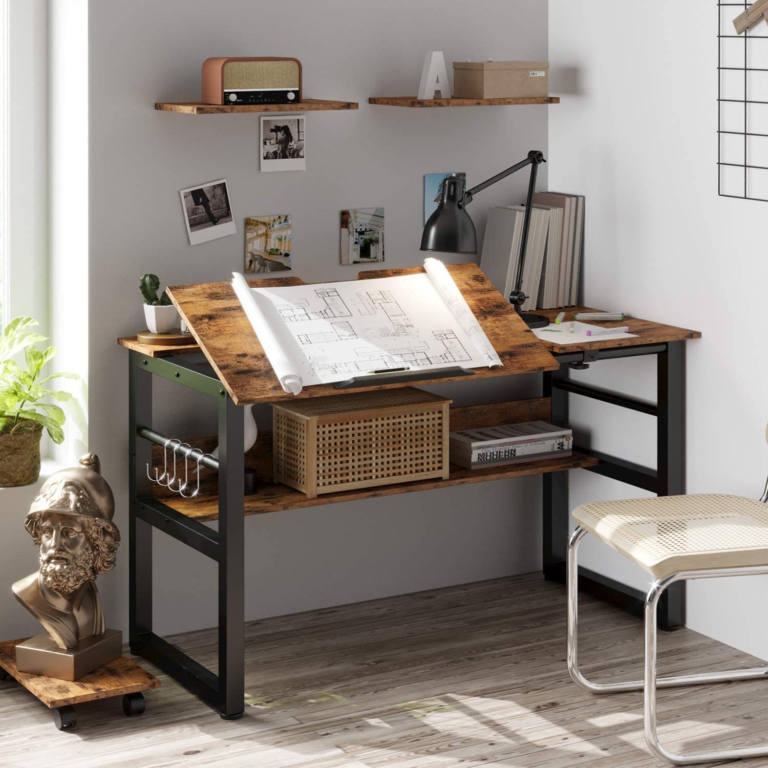 Escritorio industrial de oficina en el hogar con estante y | Etsy