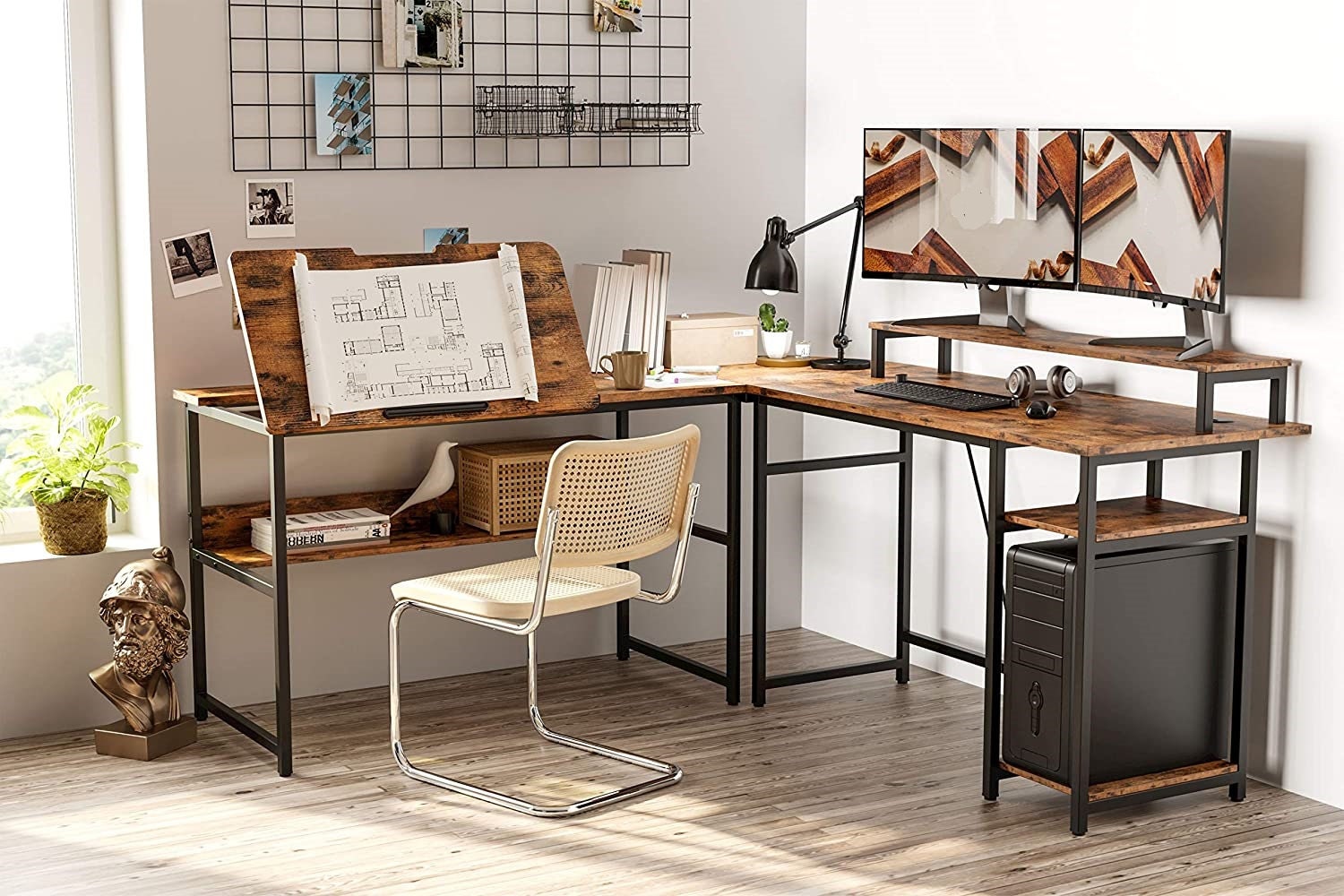 Escritorio de esquina en forma de L de oficina en el hogar | Etsy