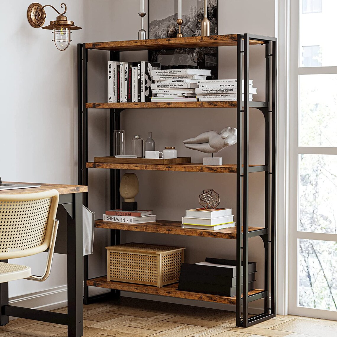 Wood and Metal Home Office Bookcase Etsy