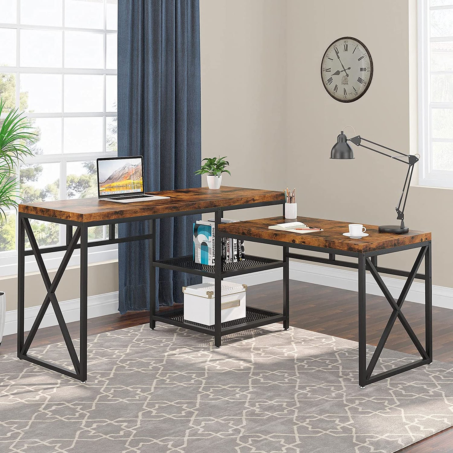 Industrial LShaped Desk with Storage Shelves Vintage L Etsy