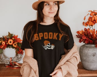 Spooky Coffee Drinking Skeleton T-Shirt, Funny Halloween Skeleton Tshirt, Halloween Party Tshirt, Spooky Tshirt, Trendy Coffee Shirt