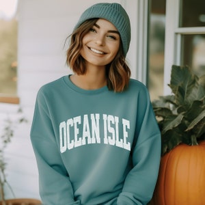 Ocean Isle Beach NC Varsity Sweatshirt - Comfort Colors® Preppy University Style - College Inspired Top - North Carolina Coastal Apparel