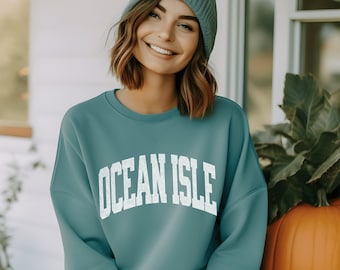 Ocean Isle Beach NC Varsity Sweatshirt - Comfort Colors® Preppy University Style - College Inspired Top - North Carolina Coastal Apparel