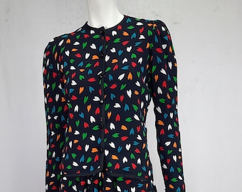 1979 Spring-Summer Yves Saint Laurent Rive Gauche Multicolour Heart Printed Twin Set Suit