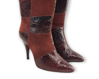 1970's Pachtwork -Suede and Snake Skin- Boots Sz.EU 36
