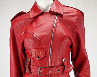 Blouson moto cuir rouge vintage - Équipement moto