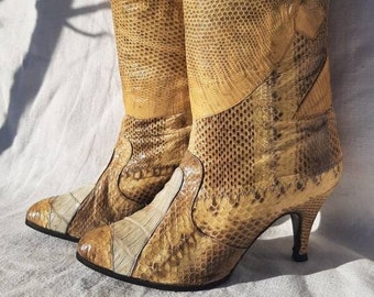 Vintage 1980's reptiles patchwork boots SZ<36