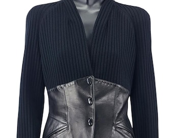 Vintage Thierry Mugler Couture Lambskin Leather Blazer Sz F38