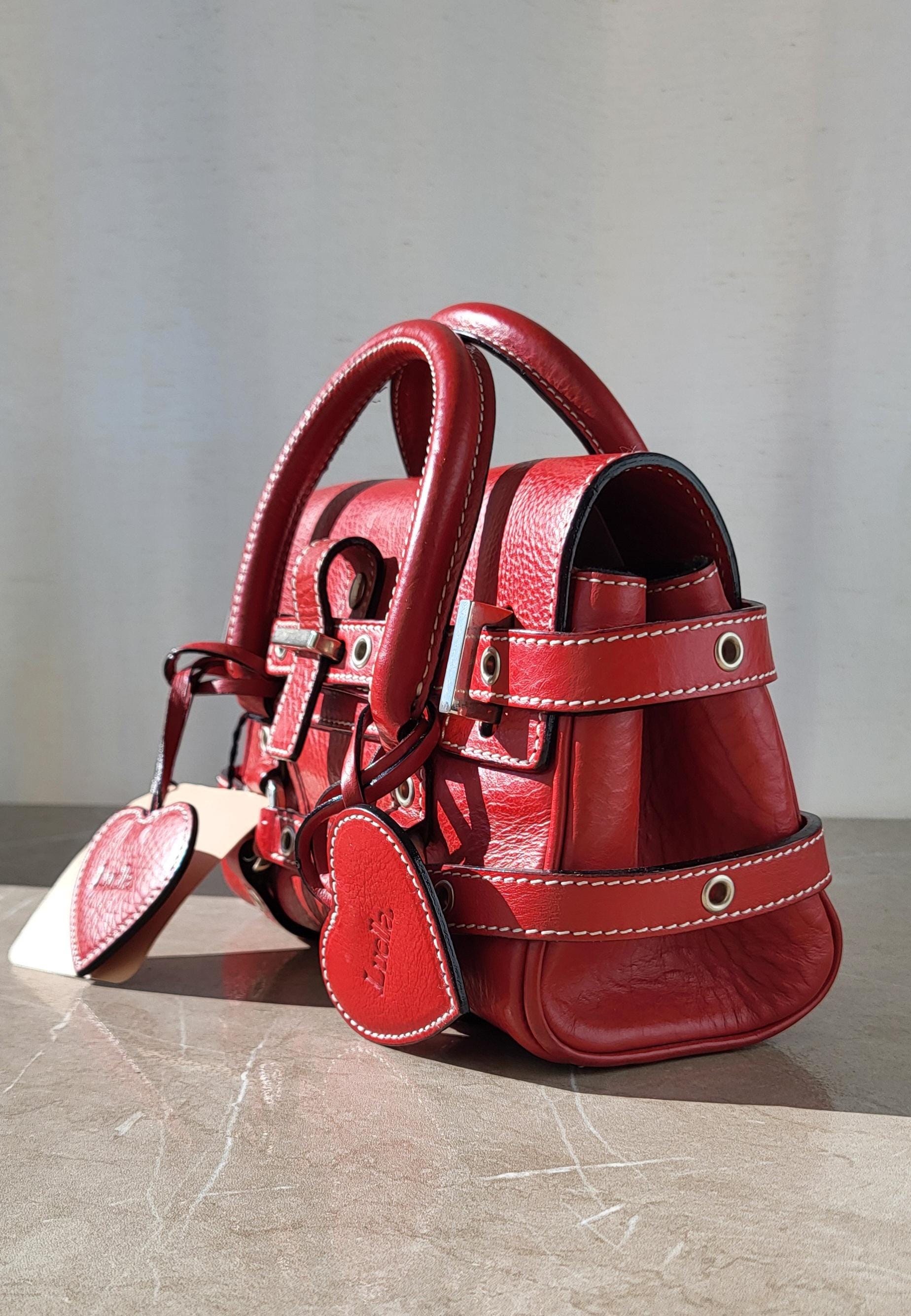 Luella Giselle Bag – Red Leather Top Handle With Heart Charms