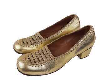 60's Gold Crochet leather shoes EU 38