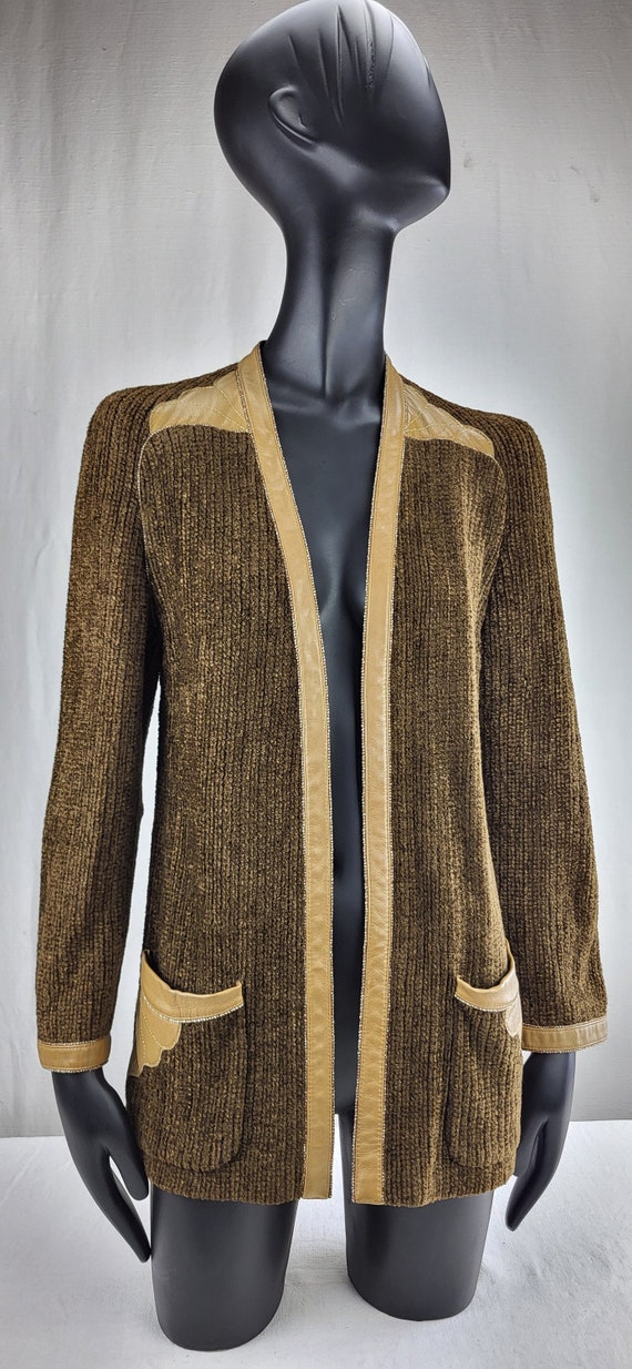 Vintage Graumann vest van chenille en leer Etsy Nederland