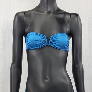 Vintage Blue Bikini Set Strapless Bandeau Ruched Front 1970s French  Swimwear Size 36 FR / UK 8 / XS