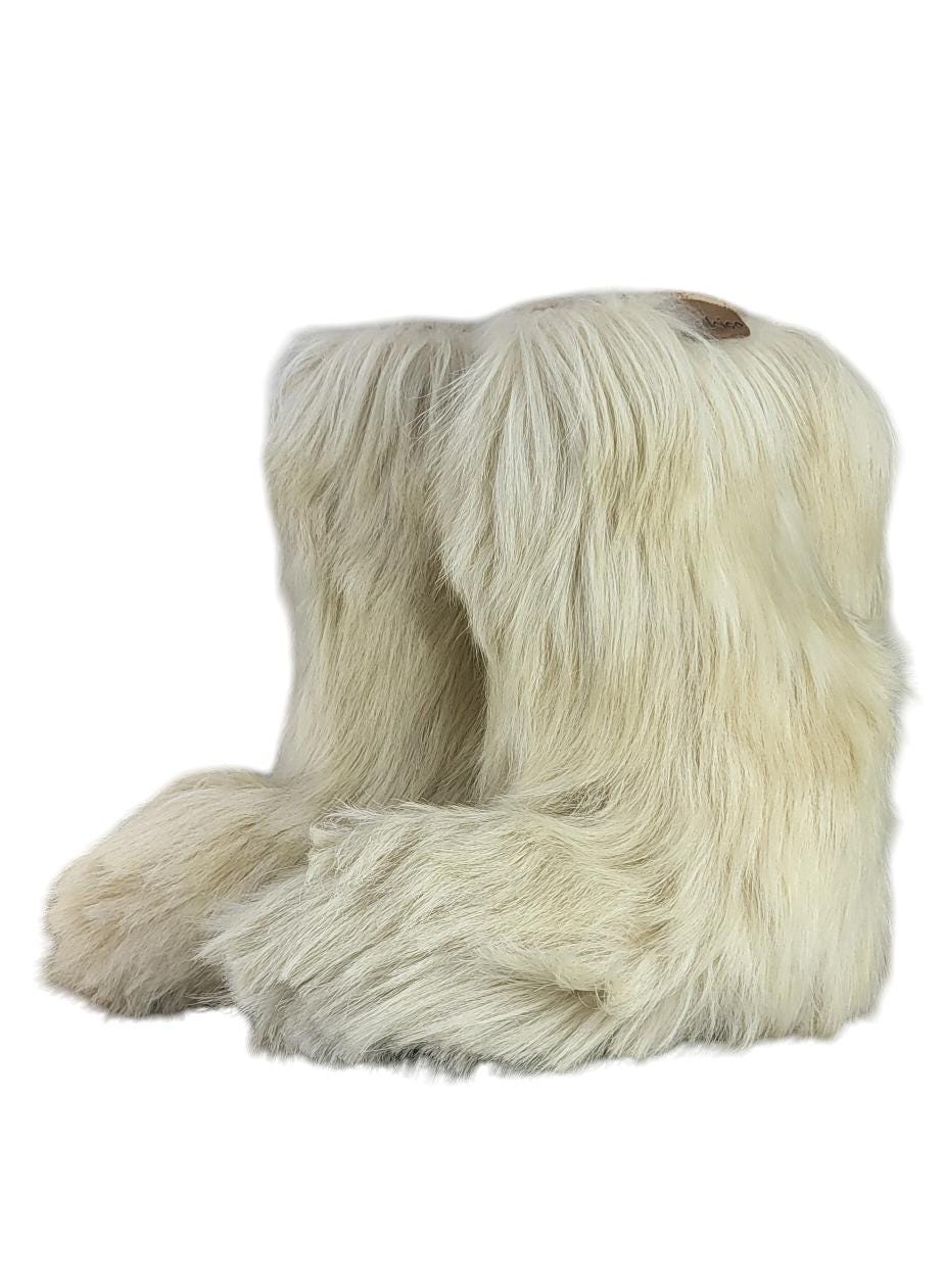 Vintage Shaggy Goat Fur Shearling Lined Mid-calf Yeti Boots | Size