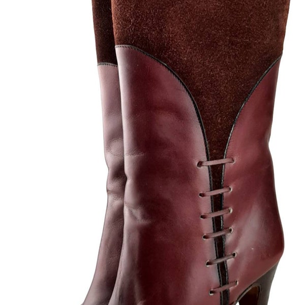 1970's Shura London leather and suede corset Boots EU 36.5