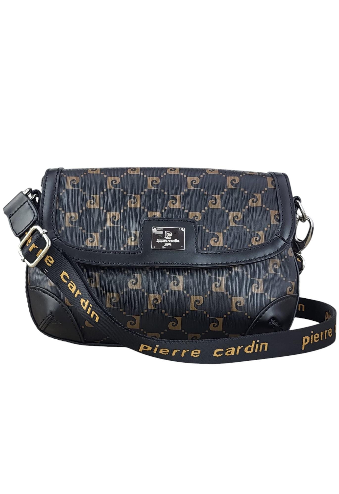 Pierre Cardin Brown/black Monogram Crossbody Bag, With Adjustable