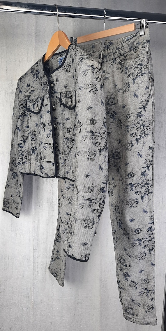 Kenzo, 1990's Kenzo Two Pieces Flower Printed Denim Set