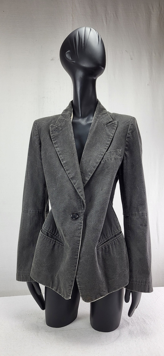 Ann Demeulemeester, Ann Demeulemeester dark grey lightweight denim one button blazer